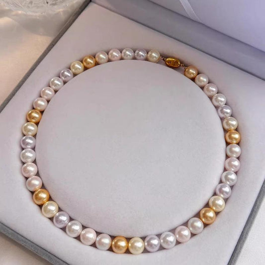 8mm 10mm pastel color necklace, mixed color pearl necklace, gold bead necklace, gifts.