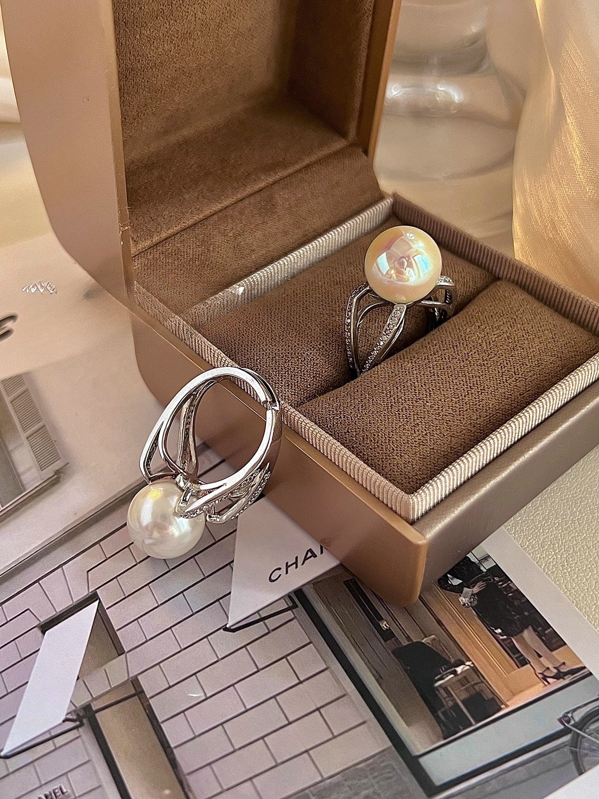 Luxury Style Version  Pearl & Zircon Open Ring – Women’s Adjustable High-End Diamond-Set Jewelry