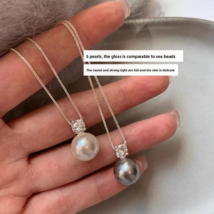 S925 sterling silver, single pearl pendant necklace, collarbone chain neck chain, white, gray pearl baby beads, can be stacked.