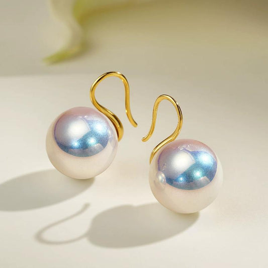 12mm Light Luxury Iridescent Pink shell Pearl Earrings High Heel Earrings for Women Gift Graduation Party Elegant Jewelry