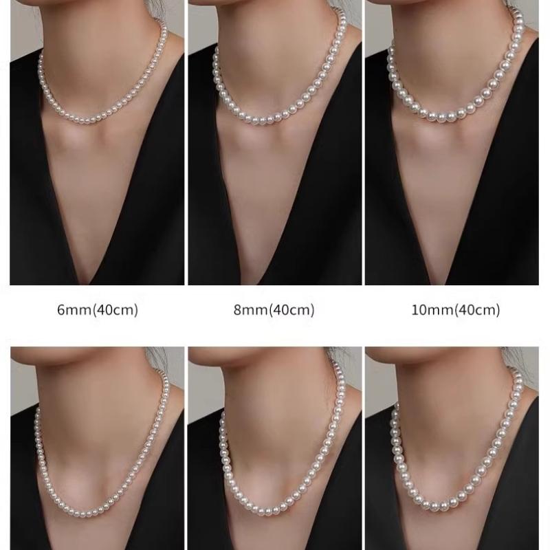 Natural Australian mother shell pearl necklace 925 silver ingot button, strong light and high quality, bead white color necklace 6mm-12mm suitable for graduation ceremony, birthday gift, Mother's Day gift