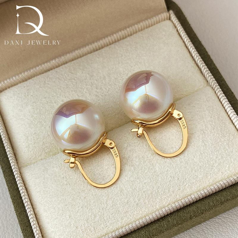 Bucket crystal pearl oversized earrings, light luxury high-end earrings S925 silver teapot ear buckles