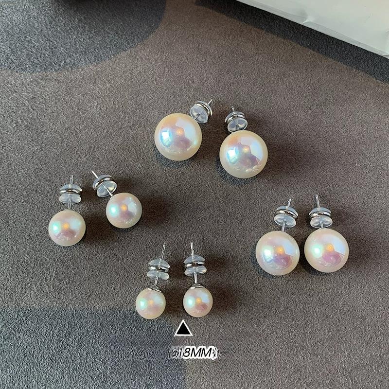 S925 Sterling Silver Sakura Pink Pearl Stud Earrings for Women Trendy Cute Sweet French Style Light Luxury Elegant Ear Accessories