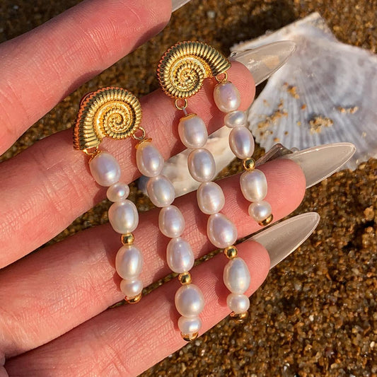 Natural freshwater pearl long fringed earrings for women, suitable for summer, round face, small seaside vacation style earrings