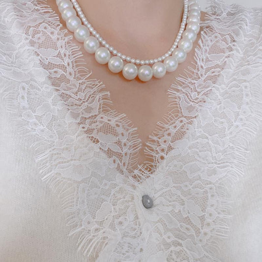 White Pearl Necklace, Feminine French Vintage 925 Silver Diamond Love Buckle Clavicle Chain, Perfect for Wedding Anniversaries, Birthday Gifts, Graduations