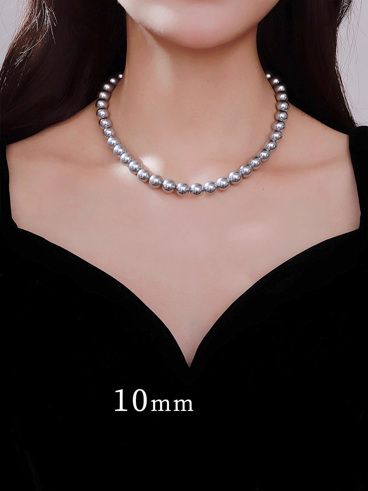 2025 New Women's Platinum Gray Pearl Necklace – 8mm Real Hemp Clavicle Chain Accessory