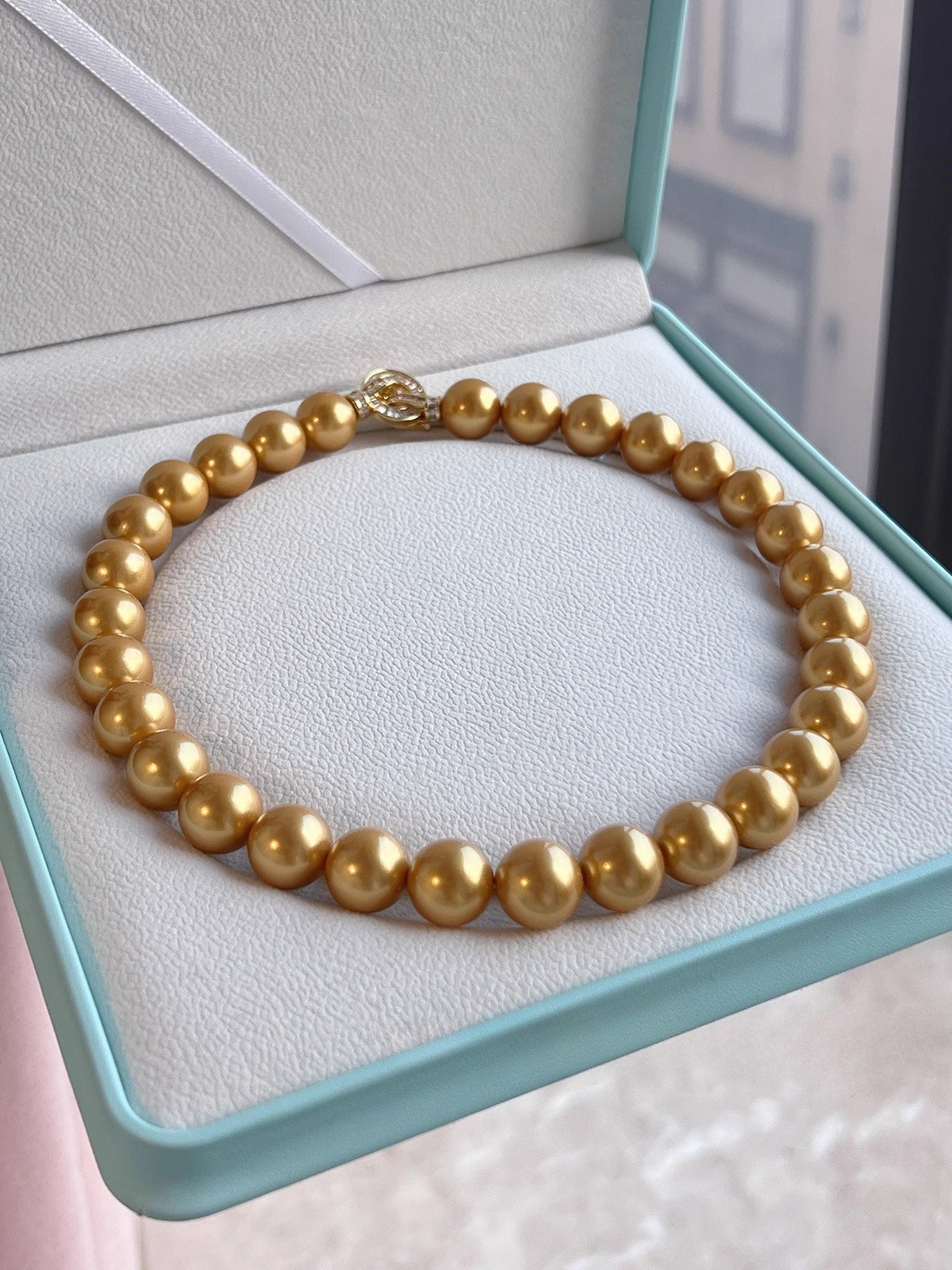 Nanyang Gold Bead Pearl Necklace for Women | 14mm High-End Light Luxury | 2025 New Trend | Large Niche Gold Necklace