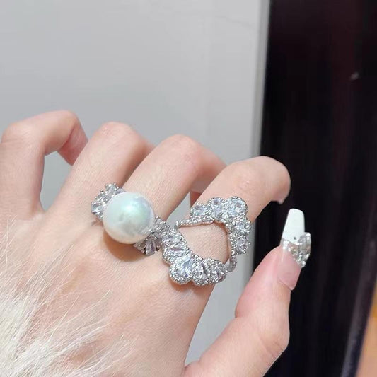 Shiny Adjustable Pearl, Ring, Perfect Round Strong Light Mother Bead, Ring, Removable, Open Ring Suitable for Party