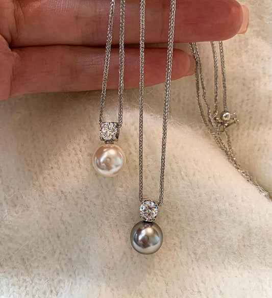 S925 sterling silver, single pearl pendant necklace, collarbone chain neck chain, white, gray pearl baby beads, can be stacked.