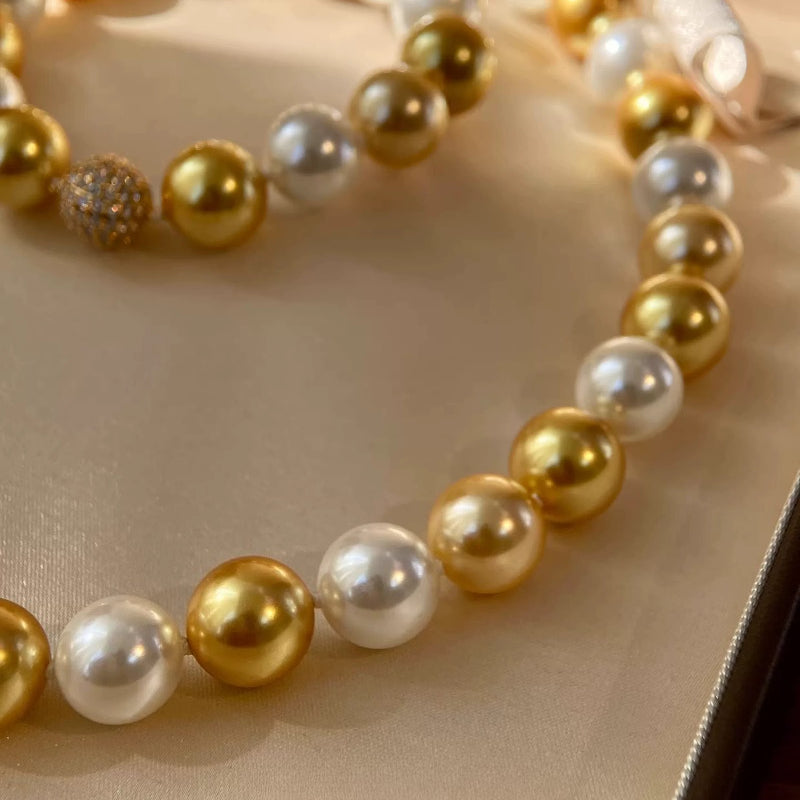 Premium South Sea Shell Pearl Necklace - Luxury 18K Gold Finish Multi-Tone Pearl Strand for Women, Timeless Elegance Choker
