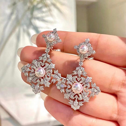 New luxury inlaid Zhuji natural freshwater pearl earrings jewelry S925 silver 6-8MM round high quality gift box