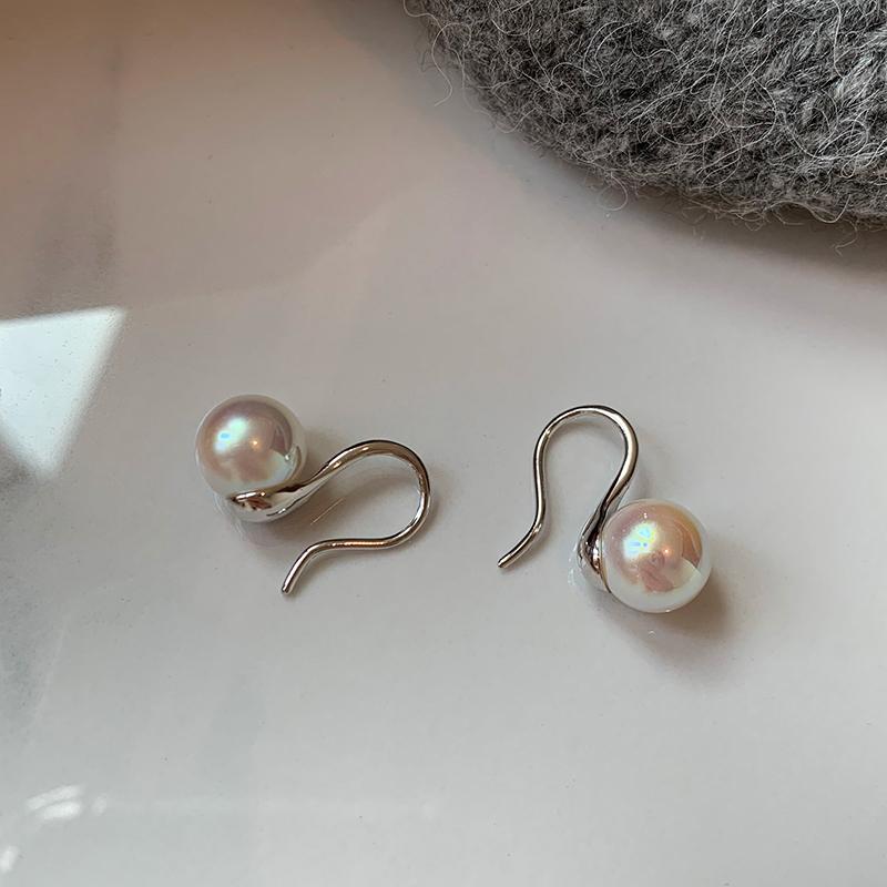 999 sterling silver, grey pearl stud earrings for women, high heels, earrings.