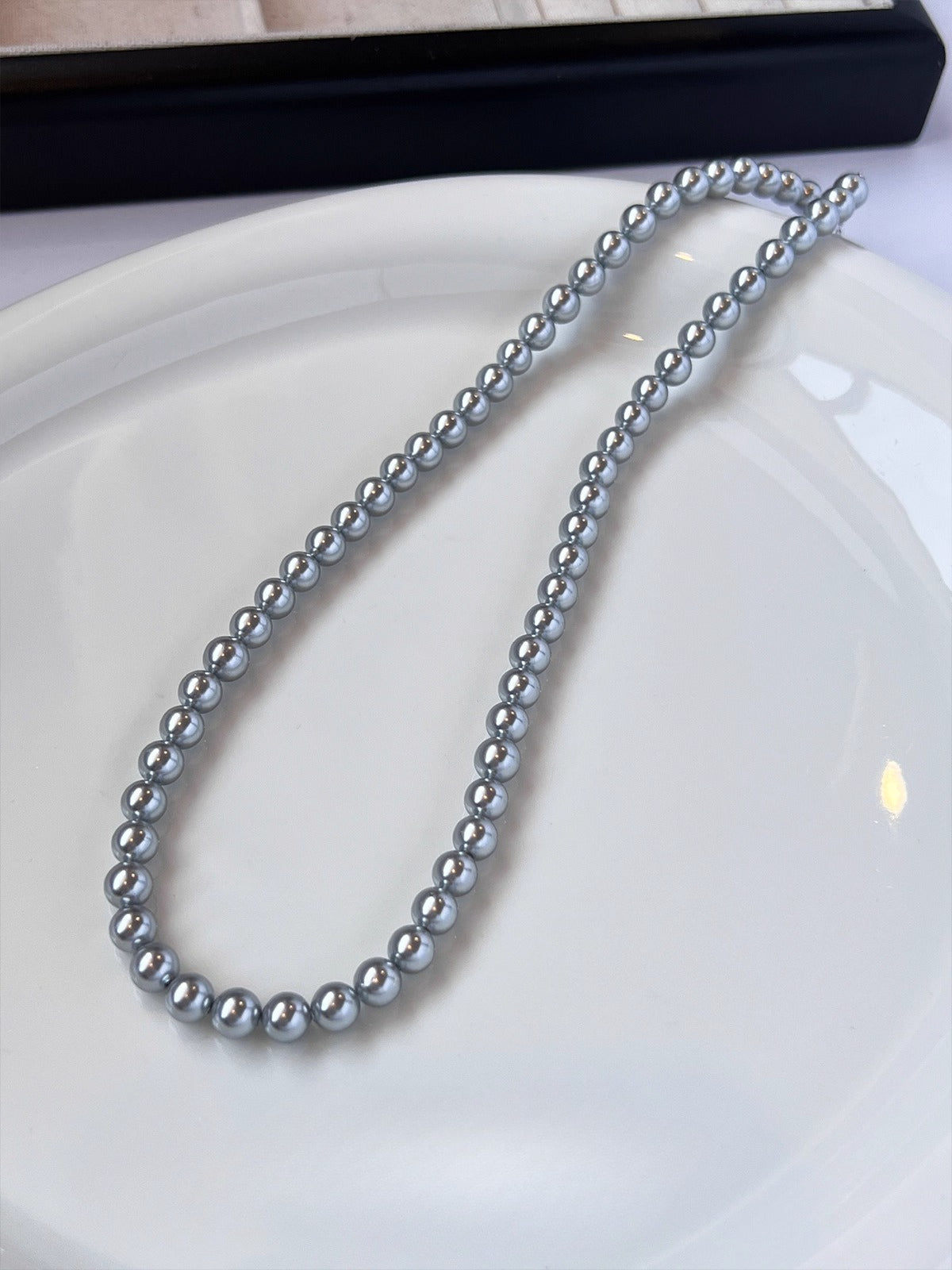 gray pearl necklace 925 silver neck chain autumn and winter sweater chain women's silver gray8mm- 12mm