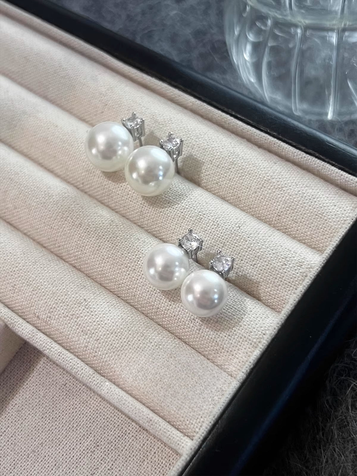 White Pearl Stud Earrings for Women | 2025 New Light Luxury Design | High-End Australian White with Diamonds | S925 Sterling Silver silver