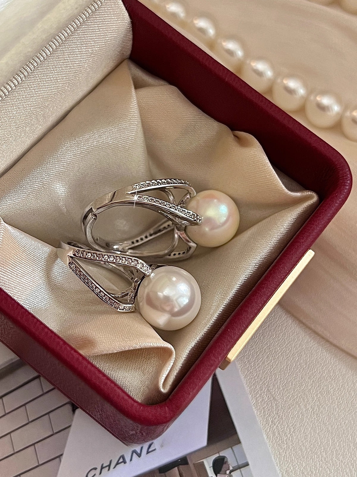 Luxury Style Version  Pearl & Zircon Open Ring – Women’s Adjustable High-End Diamond-Set Jewelry