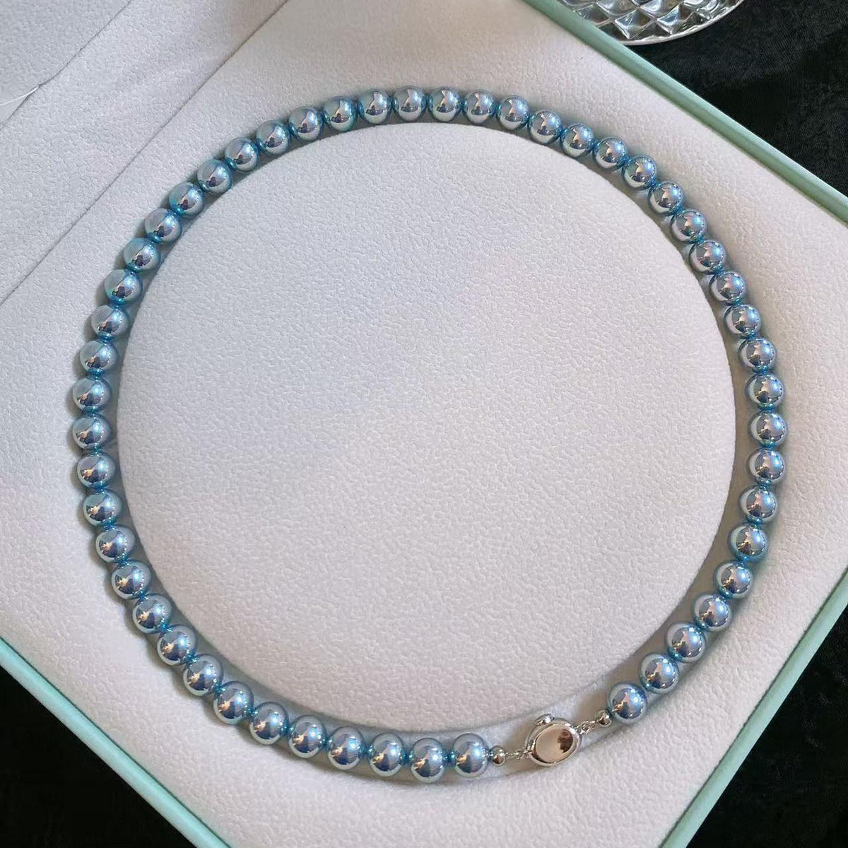 Ocean Blue Pearl Necklace 8mm 10mm 12mm for Women Birthday Gift Party Clavicle Chain Stunning Accessory