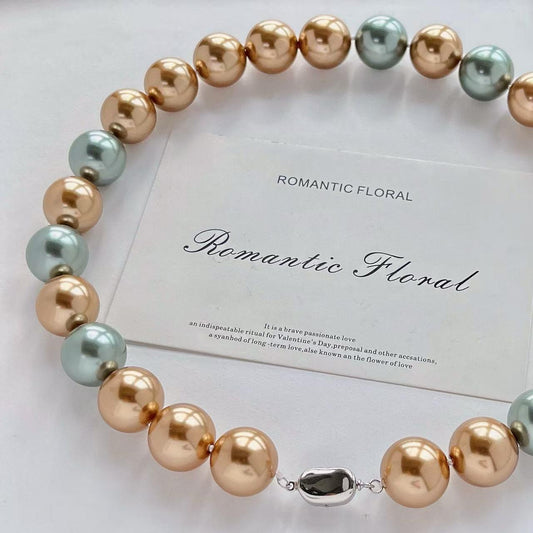 2025 New Arrivals16mm mixed colors pearl  chain, sweet necklace, suitable for parties, birthday gifts, mother's day gifts