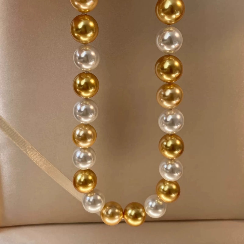 Premium South Sea Shell Pearl Necklace - Luxury 18K Gold Finish Multi-Tone Pearl Strand for Women, Timeless Elegance Choker