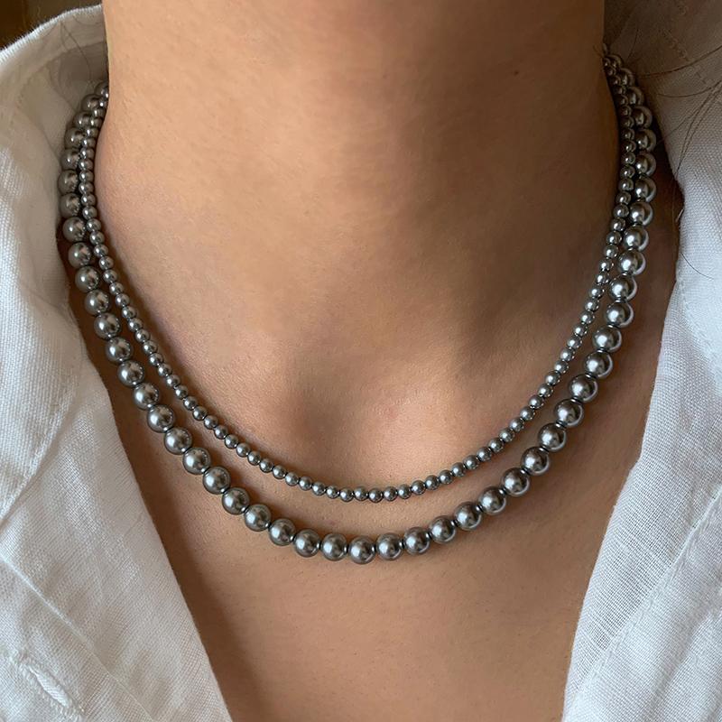 Grey millet bead pearl necklace, neck chain 4-12mm