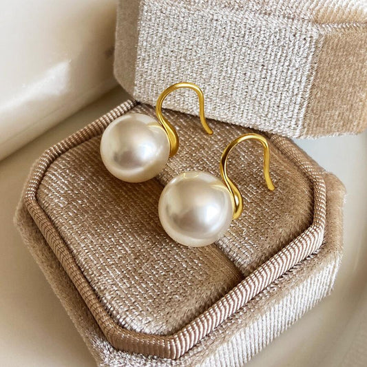 Pearl earrings French S925 silver high heels ear hook