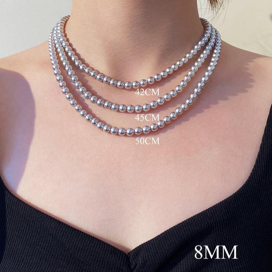 Gray pearl necklace high cold temperament high sense necklace