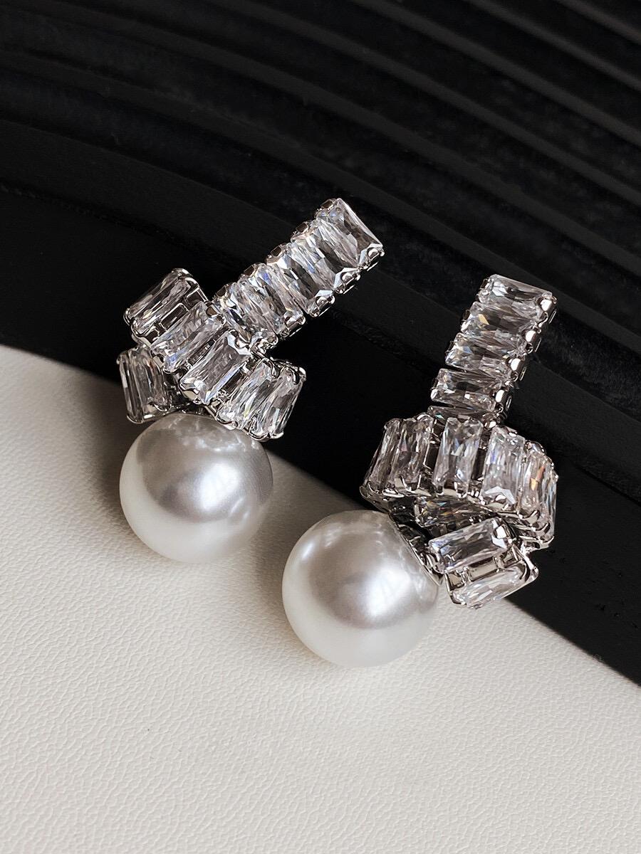 Knotted pearl earrings niche celebrity temperament s925 silver earrings 14mm