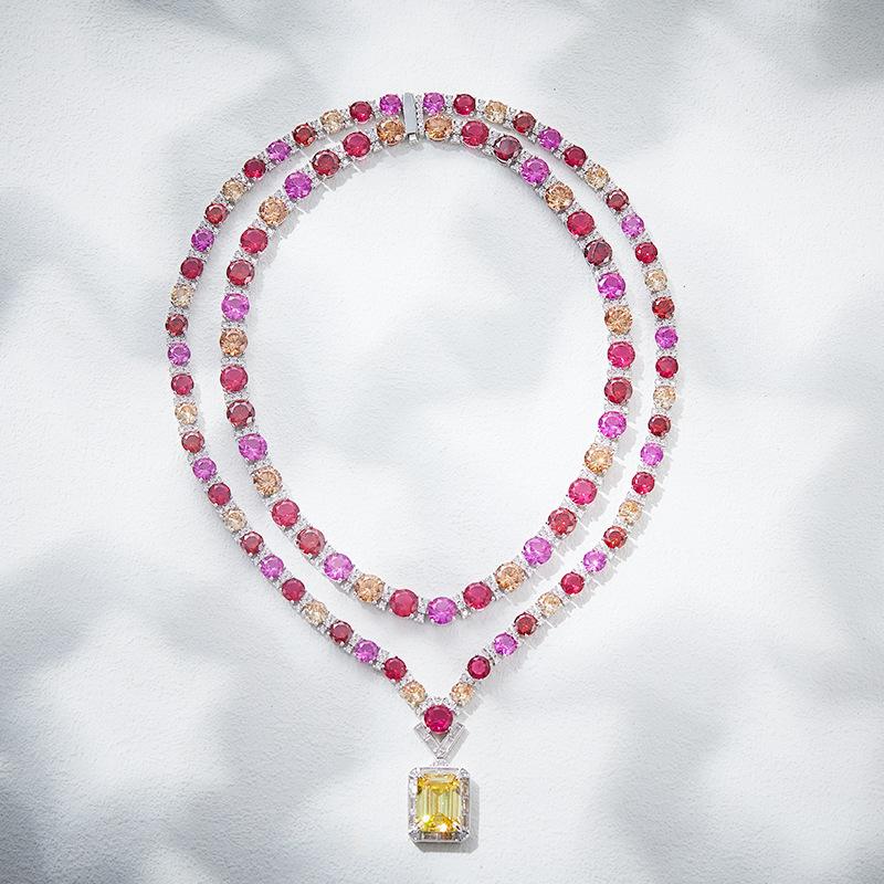Colored necklace earrings jewelry set, gold-plated, suitable for women's evening dresses, evening dresses, gifts