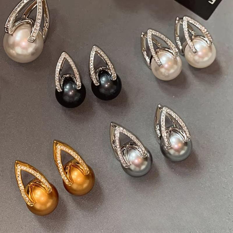 12mm 14mm White Pearl Earrings Pendant Ring Set with Zircon, suitable for commuting, birthday gift, beading, everyday wear
