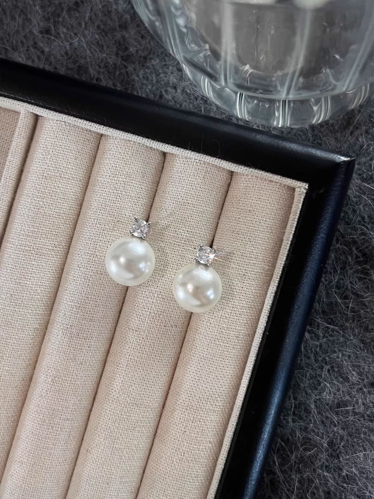 White Pearl Stud Earrings for Women | 2025 New Light Luxury Design | High-End Australian White with Diamonds | S925 Sterling Silver silver