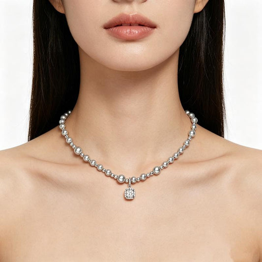 17.5inch Sparkling Diamond Bubble Sugar Cube Necklace Luxury Choker Birthday Gift for Women Delicate Fashion Accessory