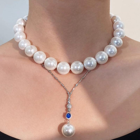 14Mm 16mm bead pearl necklace female, white mother shell large point 16mm collarbone neck chain, mother gift, birthday gift, suitable for party, work, ordinary wear