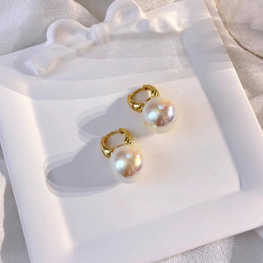 Pink pearl bucket earrings French style affordable luxury women stud earrings clip on non natural crystal earrings