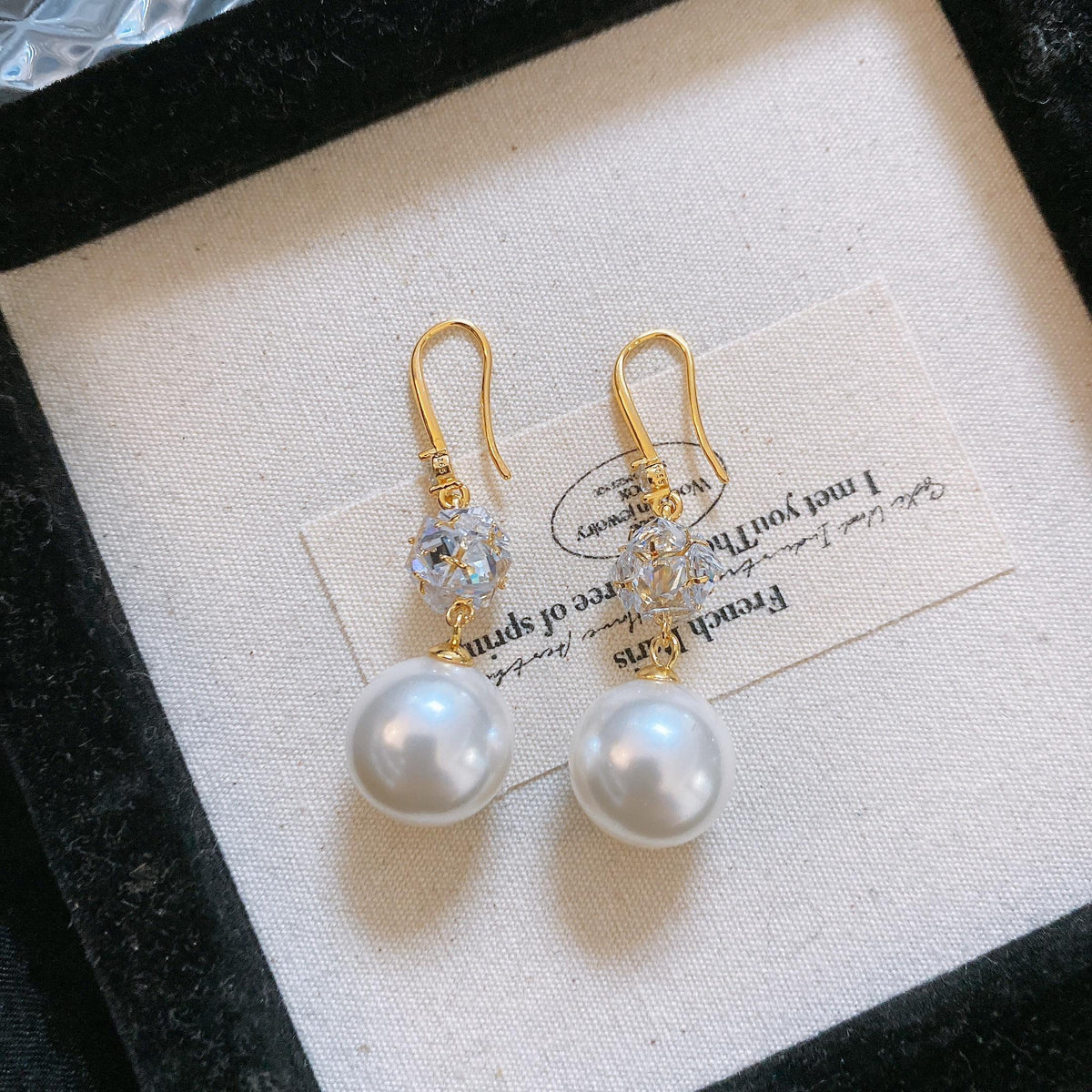 14mm White Pearl Tassel Earrings Women Birthday Gift Starry French Bubble Sugar Rhinestone Stud Earrings Vacation Style Elegant Fashion Jewelry Accessories