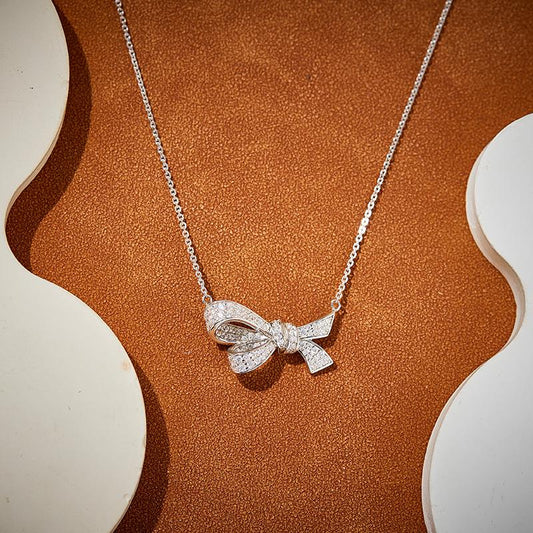 S925 silver, bow necklace, pendant collarbone chain