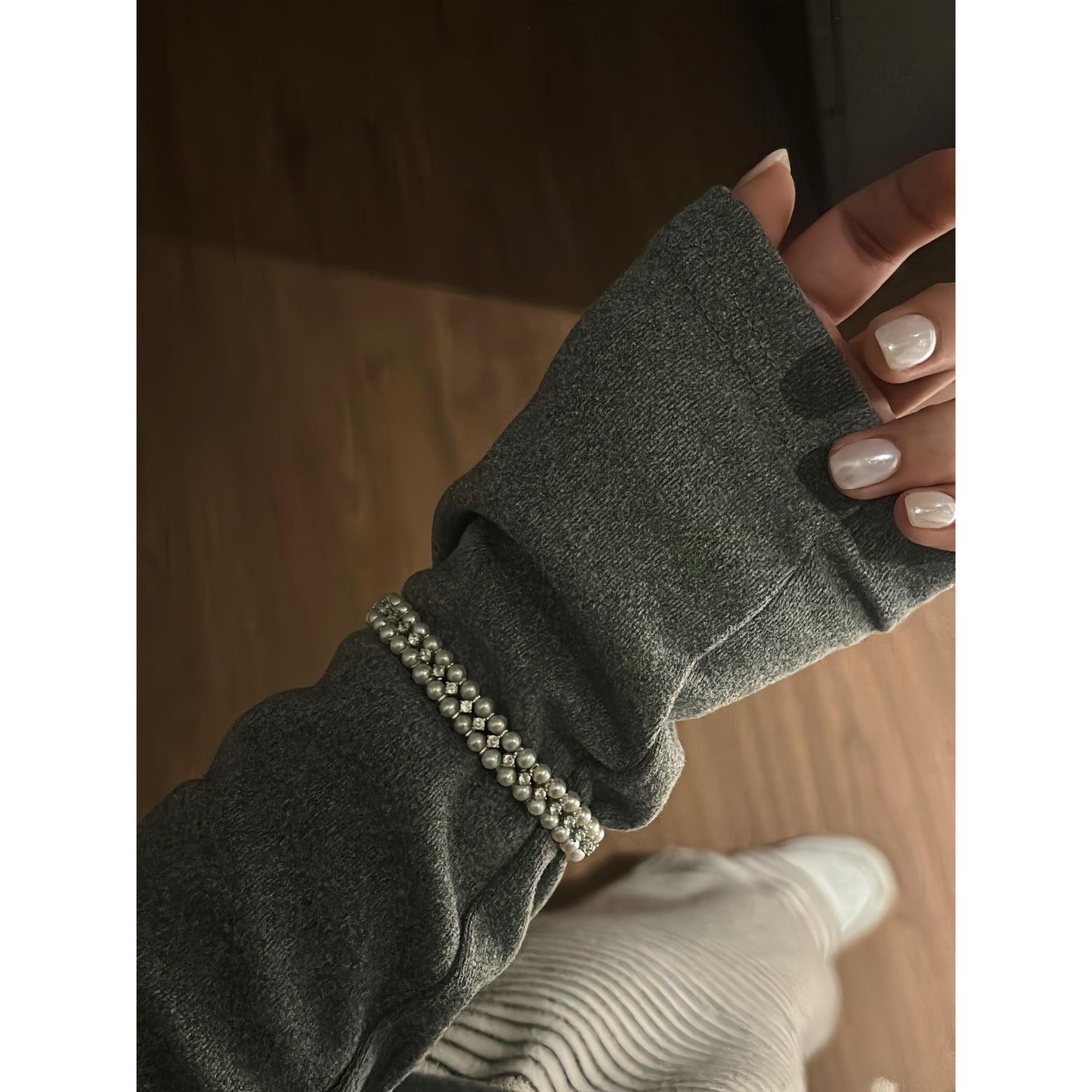 5mm Double-Row Pearl Necklace & Bracelet Set – Zircon Clasp, Elegant Party Jewelry Gift for Women