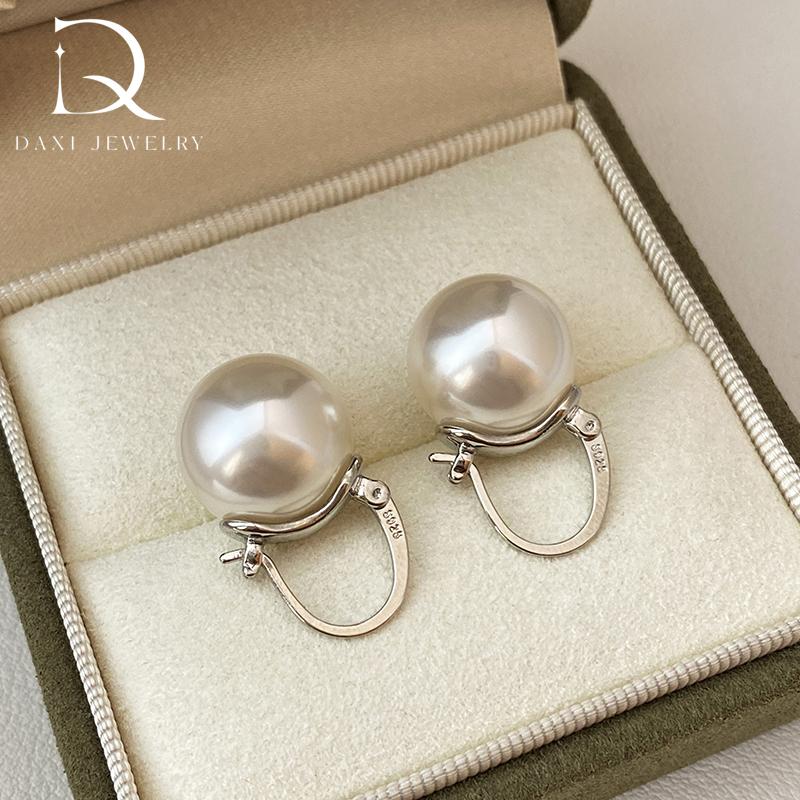 Bucket crystal pearl oversized earrings, light luxury high-end earrings S925 silver teapot ear buckles