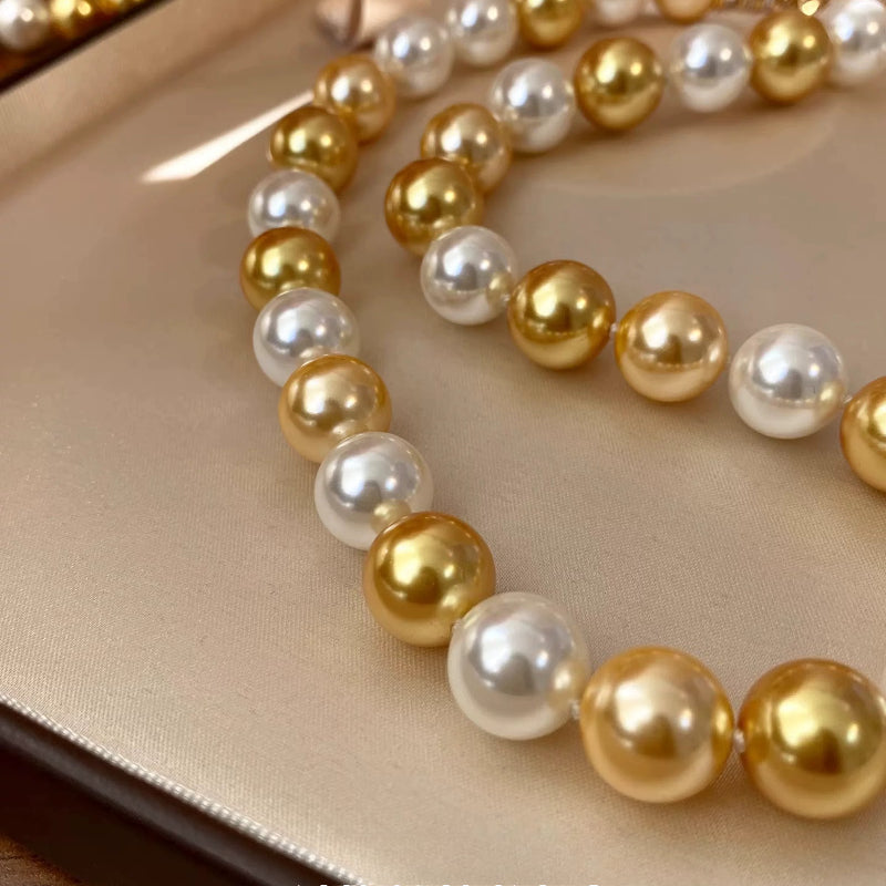 Premium South Sea Shell Pearl Necklace - Luxury 18K Gold Finish Multi-Tone Pearl Strand for Women, Timeless Elegance Choker