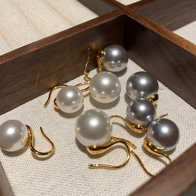 Classic 10mm Iridescent Pearl Earrings Women High Heel Stud Ear Hook Premium Shiny Jewelry Trendy