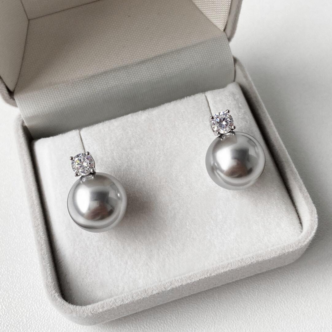 Pearl earrings flash diamond stud earrings premium sense 10mm