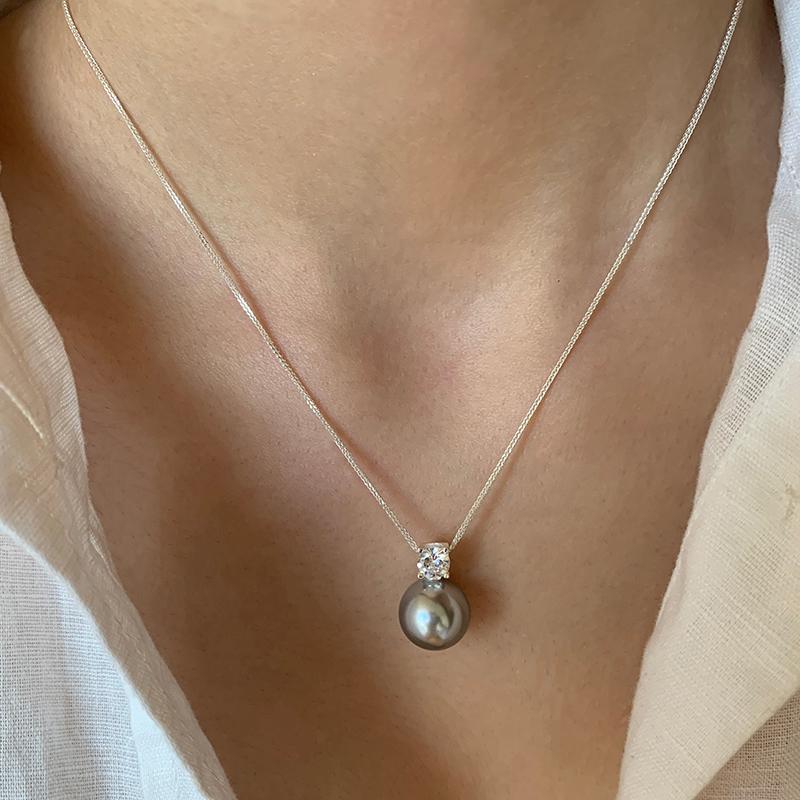 S925 sterling silver, single pearl pendant necklace, collarbone chain neck chain, white, gray pearl baby beads, can be stacked.