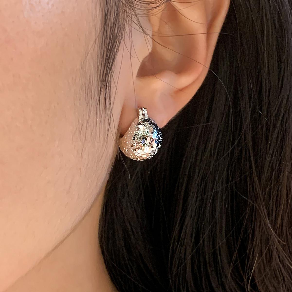 Silver crushed ice ice ball ear buckle, women's cold sense temperament light luxury niche high sense 2025 new earrings earrings
