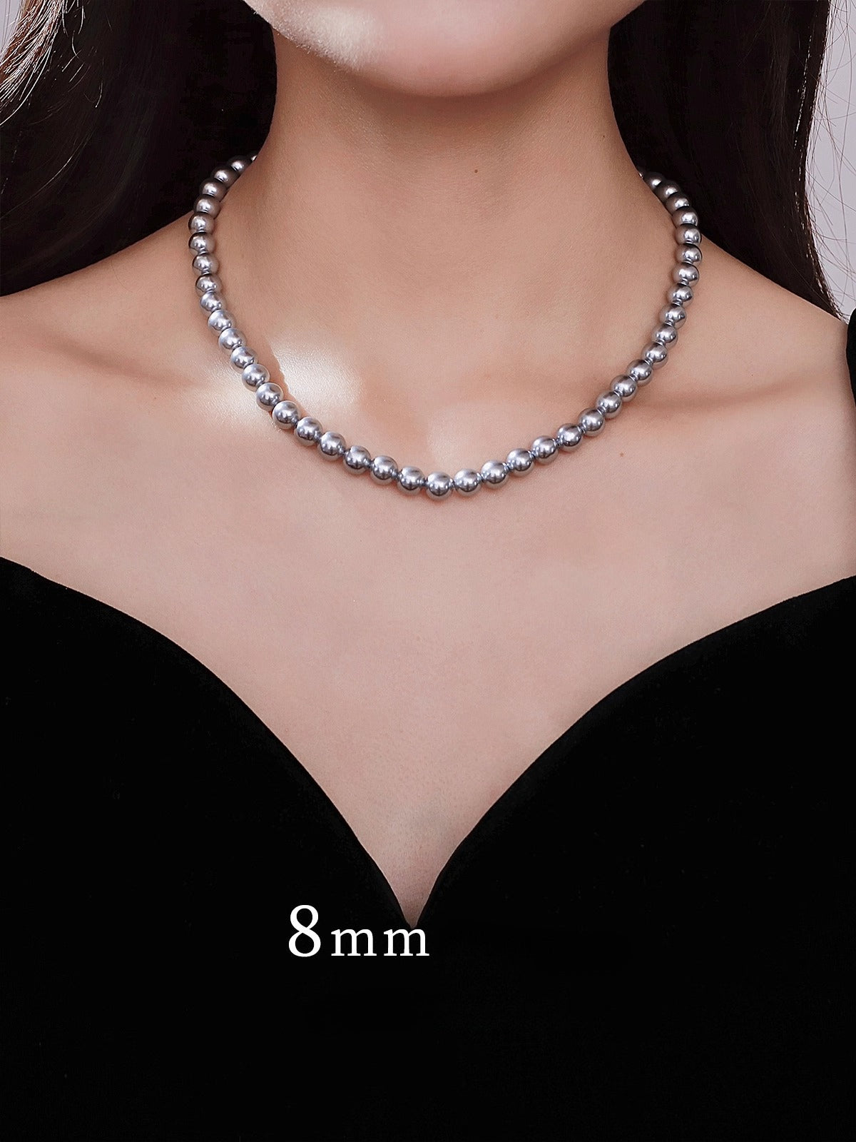 2025 New Women's Platinum Gray Pearl Necklace – 8mm Real Hemp Clavicle Chain Accessory