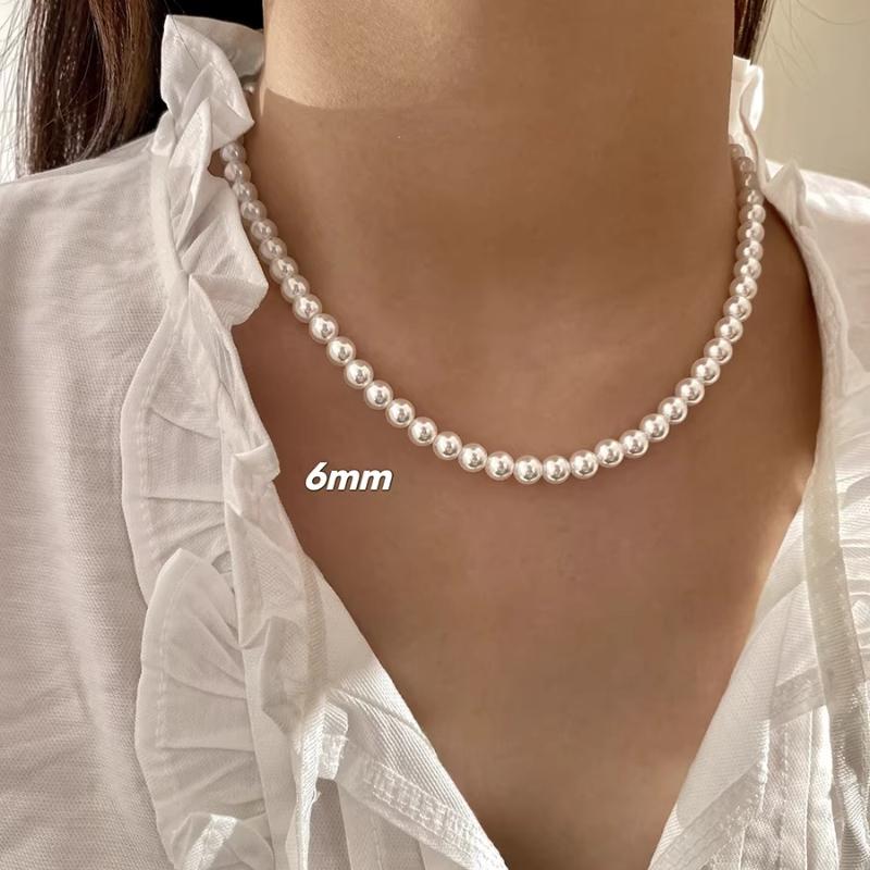 6mm 8mm Bluestone Button White Pearl Necklace Set Clavicle Necklace Birthday Gift10mm 12mm
