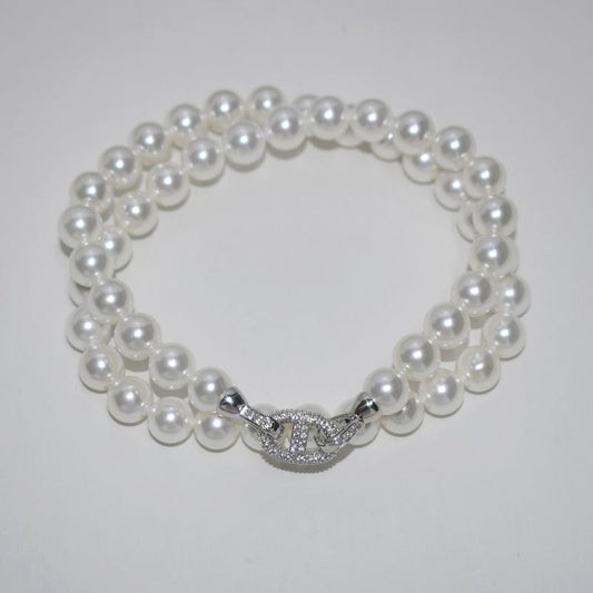 Full Diamond Double CD Pearl Necklace Fashion Versatile Atmospheric Women's Australian Platinum Bead Mother of Pearl Necklace