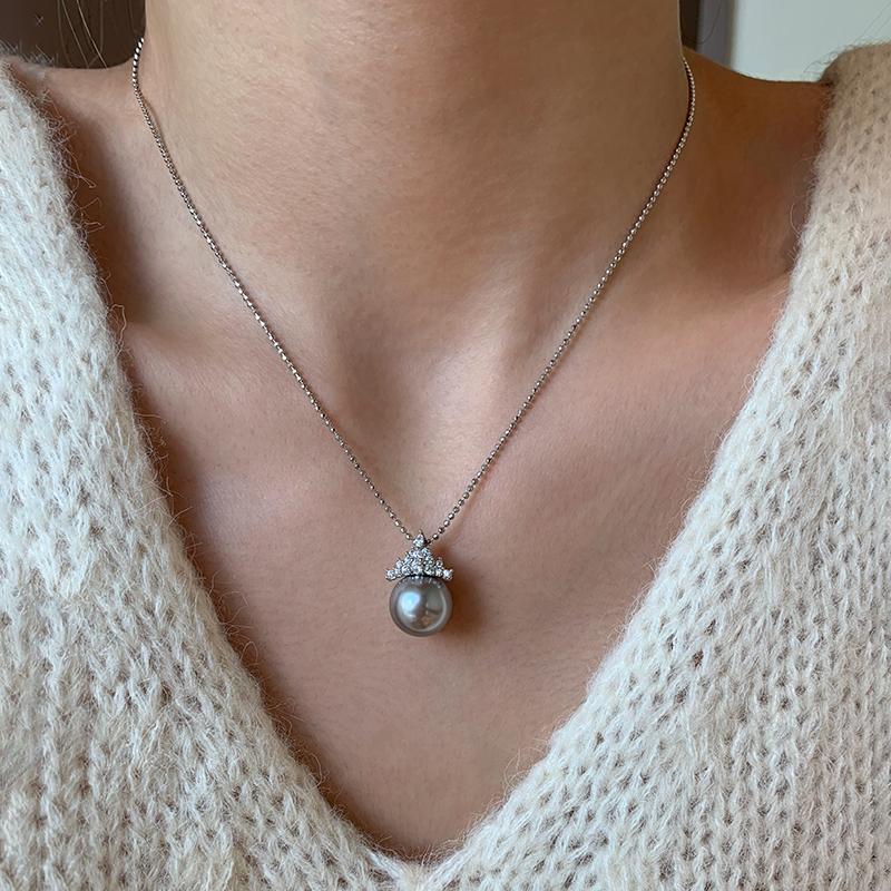 S925 sterling silver, single pearl pendant necklace, collarbone chain neck chain, white, gray pearl baby beads, can be stacked.