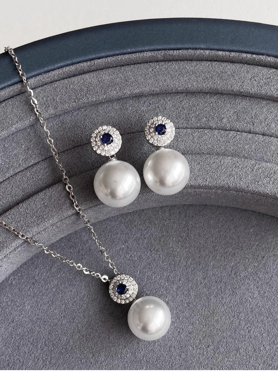 2025 New White Pearl Earrings for Women | Sapphire Zirconia & Diamond Design | Light Luxury High-End | S925 Silver Stud Earrings