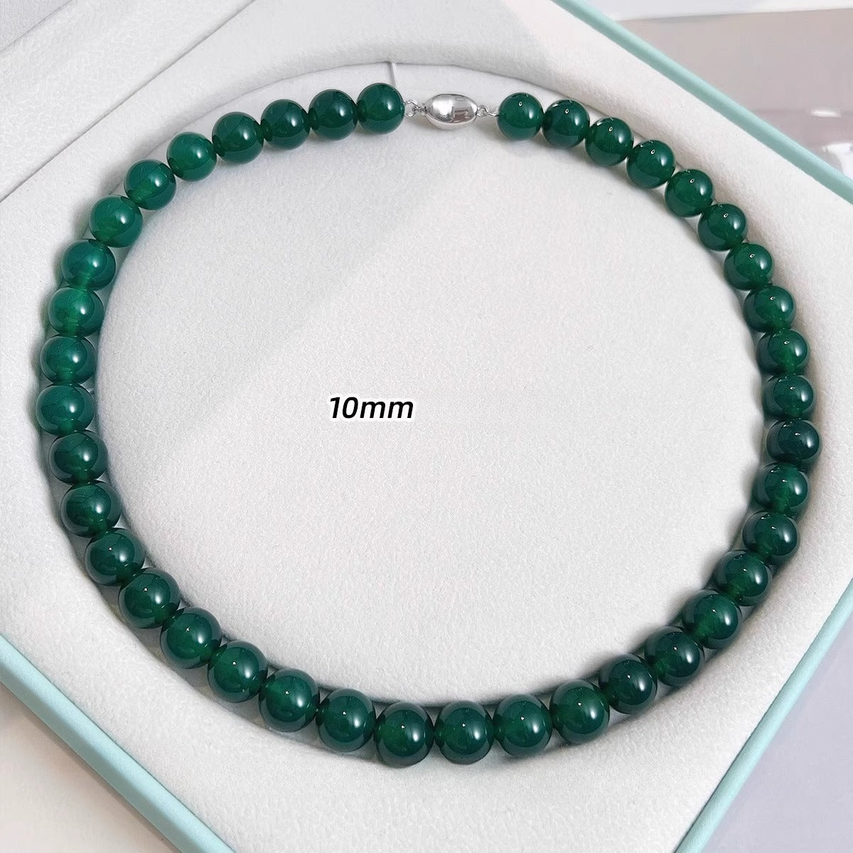 Green Chalcedony Bead Necklace – Natural Green Gemstone Necklace with 925 Sterling Silver Clasp, Elegant Women’s Jewelry