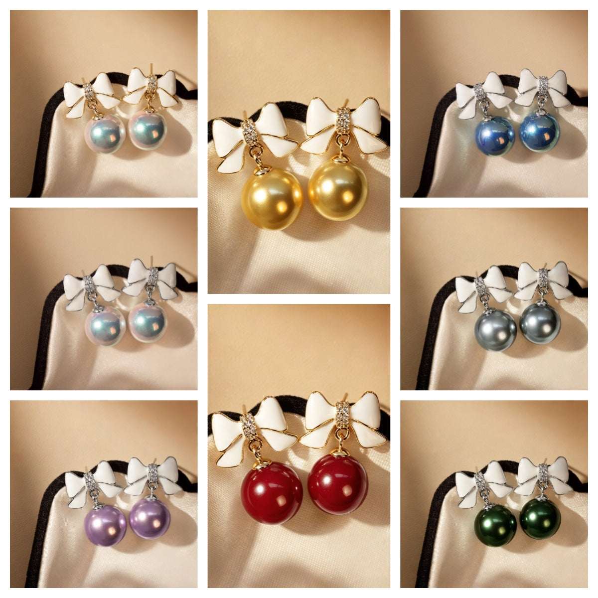 Camille Double Bow Pearl Drop Earrings