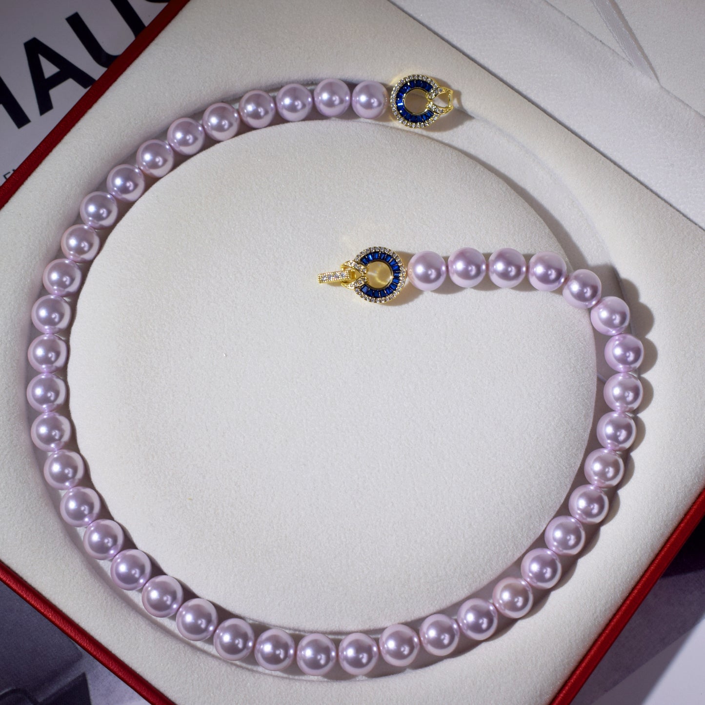 Premium T square blue zircon link tower buckle pearl necklace bracelet set sweater chain fashionable and atmospheric collarbone chain
