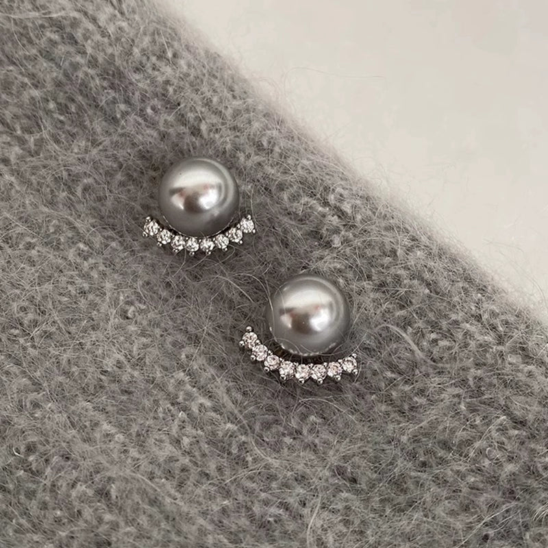 Grey Pearl Stud Earrings for Women | Opal Eyelash Design | Exquisite & Unique Small Earrings